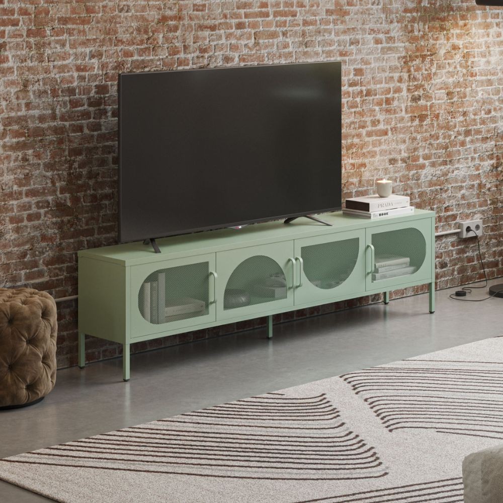 Porta tv Tayra in metallo 4 ante 180 cm. colore verde menta Porta tv Tayra in metallo 4 ante 180 cm. colore verde menta