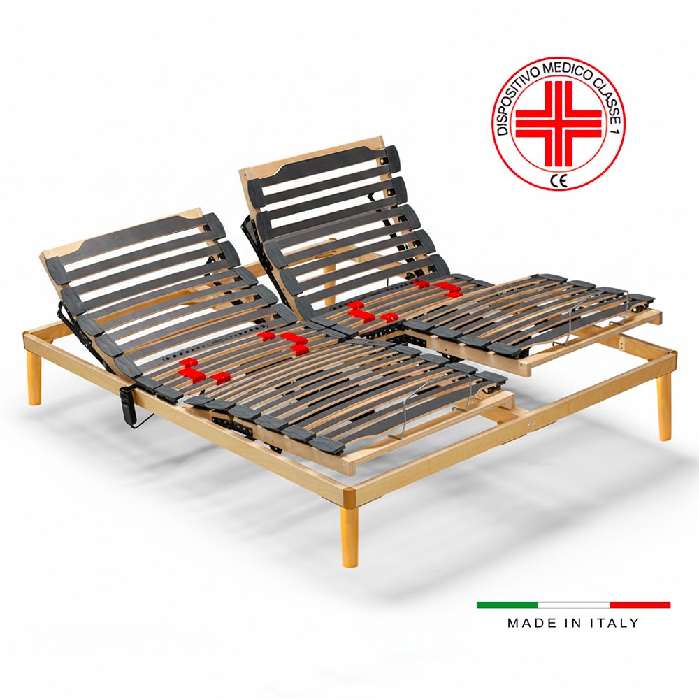 Rete elettrica matrimoniale Voltix 160x190 con doghe a regolazione autobloccante e piedini dispositivo medico Rete elettrica matrimoniale Voltix 160x190 con doghe a regolazione autobloccante e piedini dispositivo medico
