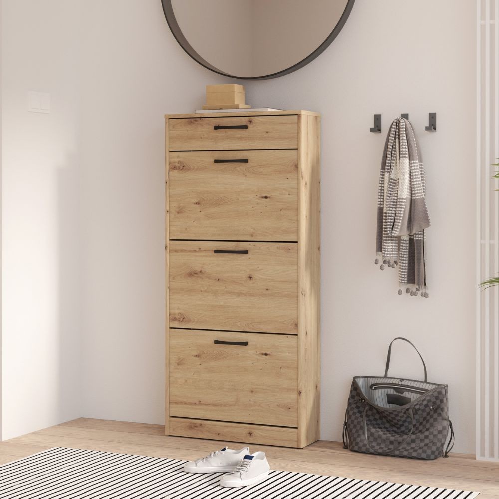 Scarpiera Cecilia con 3 scomparti ed un cassetto colore rovere 58.2x20.4x127.7 H cm. Scarpiera Cecilia con 3 scomparti ed un cassetto colore rovere 58.2x20.4x127.7 H cm.