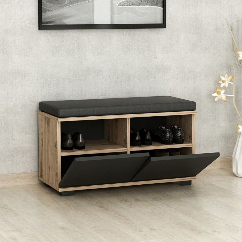 Scarpiera con pouff Dragoshoe noce e nero Scarpiera con pouff Dragoshoe noce e nero