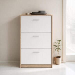 Scarpiera Nepo 3 scomparti colore struttura rovere e frontali bianchi