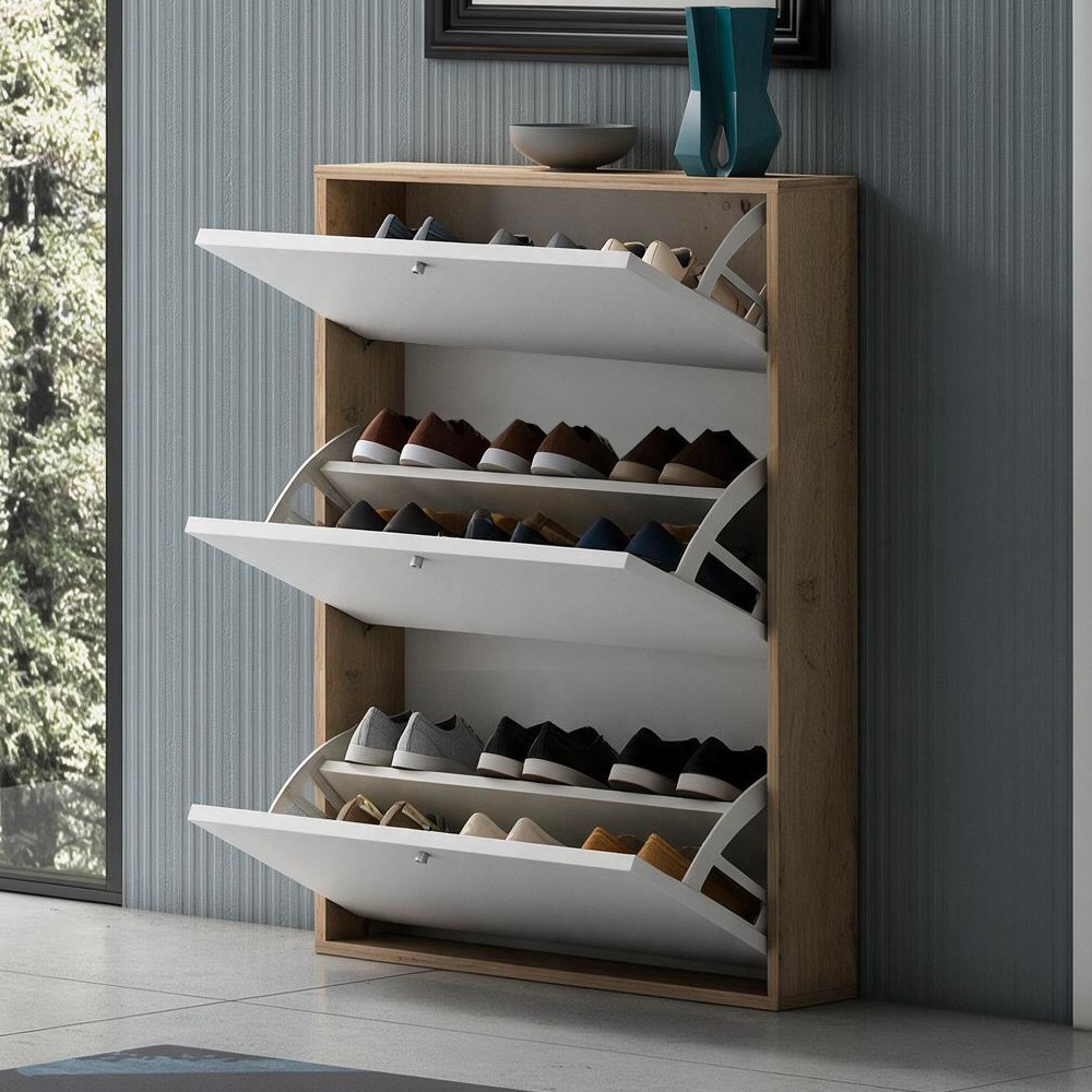Scarpiera Slim 3 ante a ribalta capienza 9 paia colore scocca nodo e ante bianco Made in Italy Scarpiera Slim 3 ante a ribalta capienza 9 paia colore scocca nodo e ante bianco Made in Italy