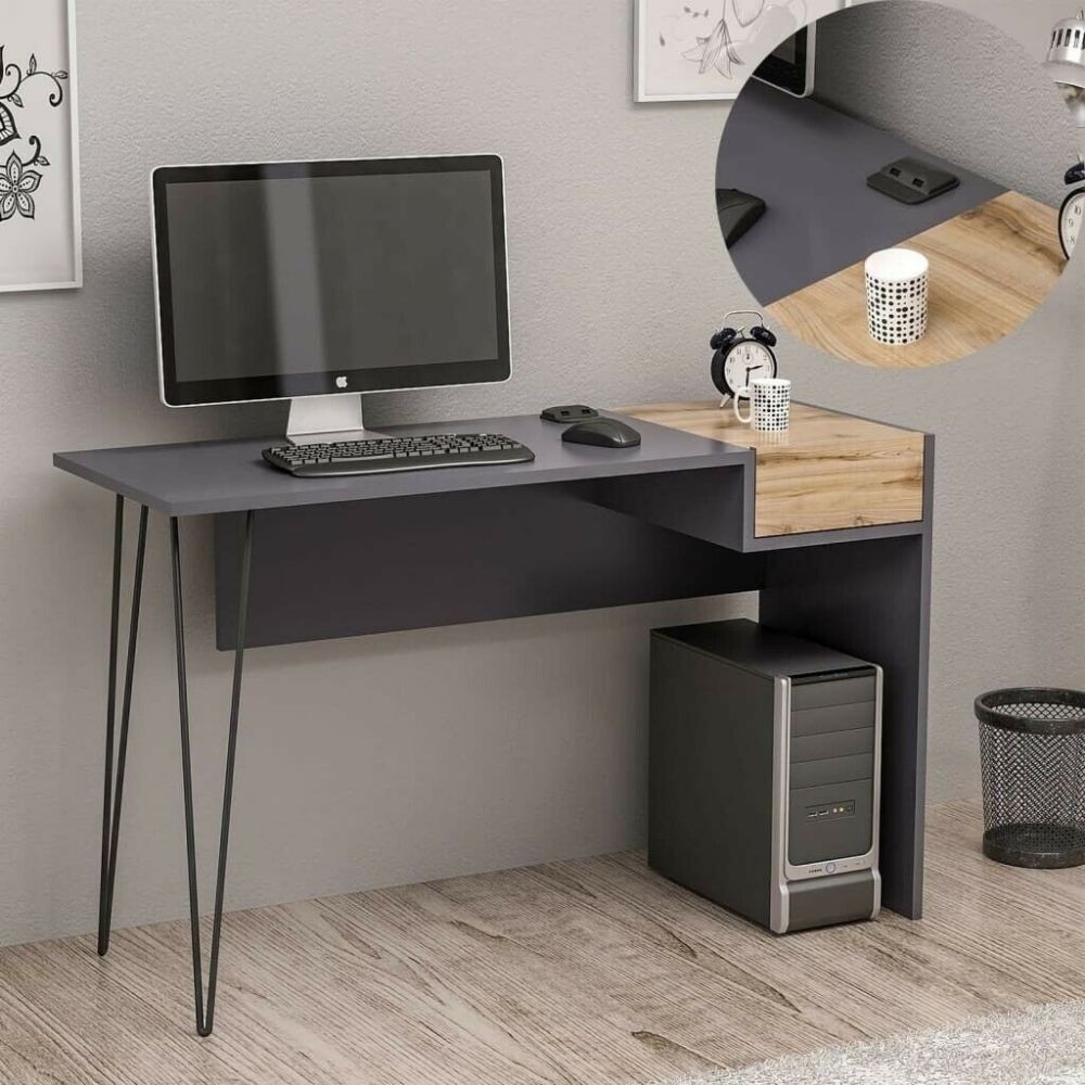 Scrivania Candy antracite noce porte usb 121x45 Scrivania Candy antracite noce porte usb 121x45