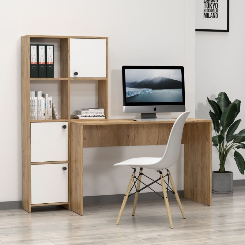 Scrivania con libreria Halk colore rovere e bianco Scrivania con libreria Halk colore rovere e bianco