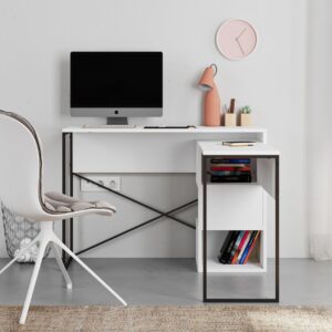 Scrivania espandibile Badau colore bianco e gambe in metallo nere 110x37.2x77 cm.