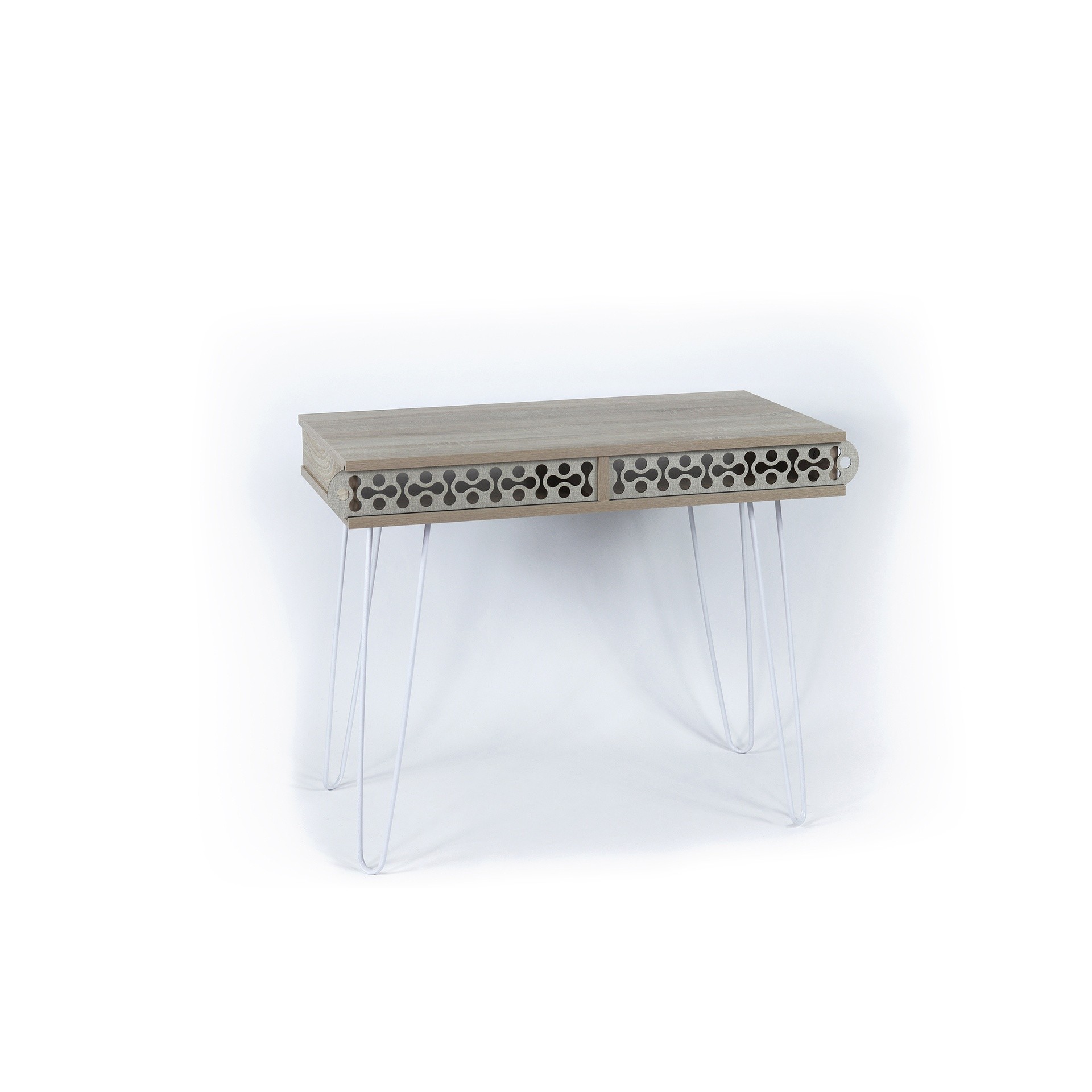 Scrivania Illia piedi in metallo bianco e piano rovere 96x51x75 HMT190642 Scrivania Illia piedi in metallo bianco e piano rovere 96x51x75 HMT190642