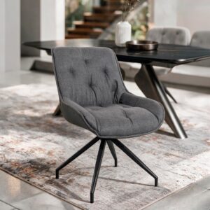 Sedia da pranzo Agora colore grigio con schienale in ecopelle grigio scuro e gambe nere con base fissa set 2 pezzi