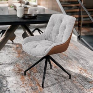 Sedia da pranzo Agora grigio chiaro con schienale in ecopelle aragosta e gambe nere con base fissa set 2 pezzi