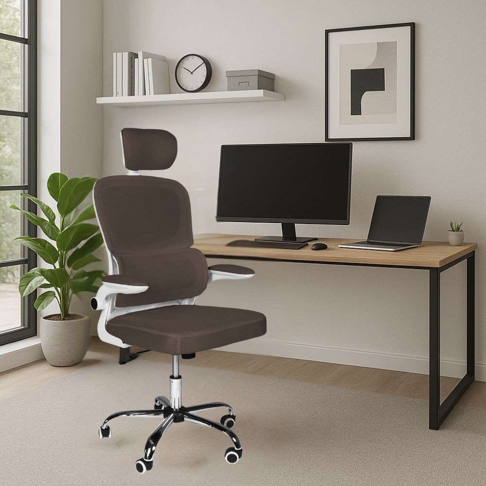 Sedia da ufficio ergonomica Vibes con struttura bianca e seduta in tessuto a rete tortora con base cromata Sedia da ufficio ergonomica Vibes con struttura bianca e seduta in tessuto a rete tortora con base cromata
