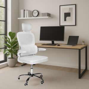 Sedia da ufficio ergonomica Vibes con tessuto a rete bianco con base cromata
