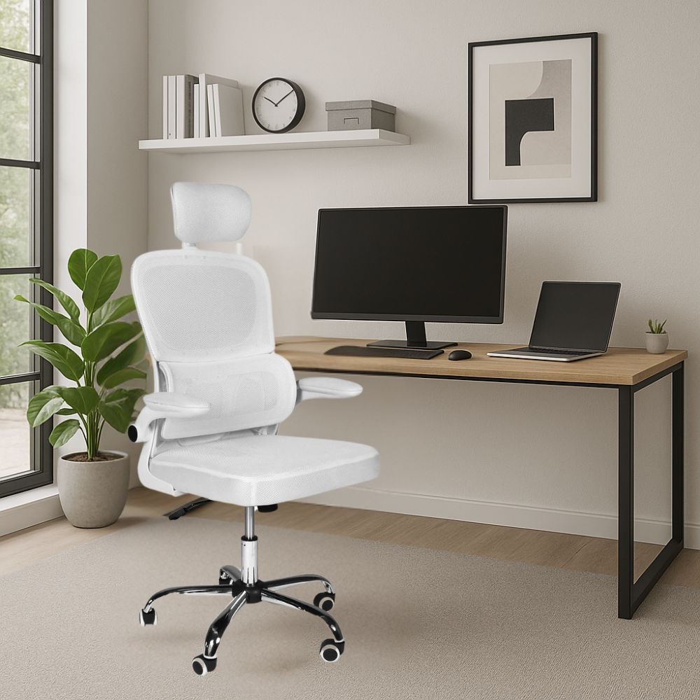 Sedia da ufficio ergonomica Vibes con tessuto a rete bianco con base cromata Sedia da ufficio ergonomica Vibes con tessuto a rete bianco con base cromata