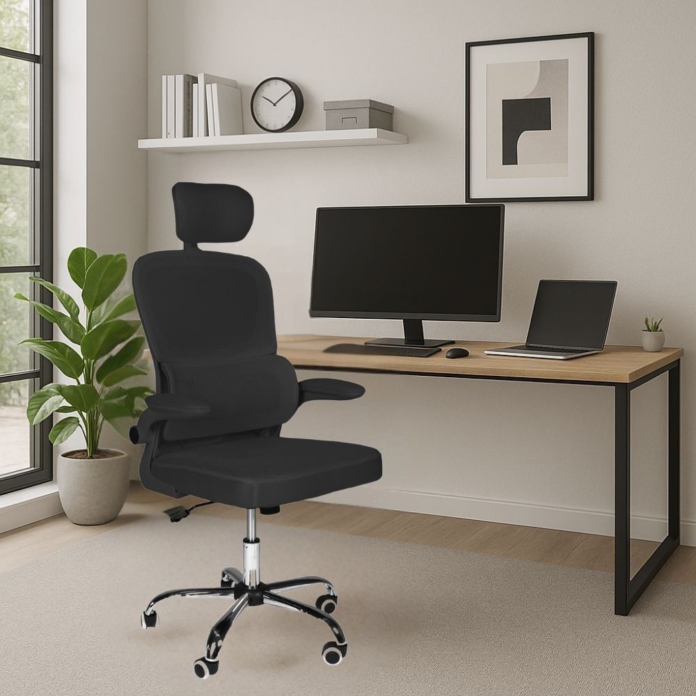 Sedia da ufficio ergonomica Vibes con tessuto a rete nero con base cromata Sedia da ufficio ergonomica Vibes con tessuto a rete nero con base cromata