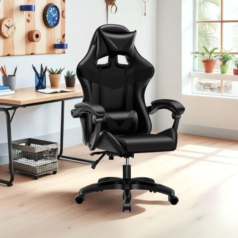 Sedia da ufficio Gaming con schienale alto e imbottitura in PVC colore nero Sedia da ufficio Gaming con schienale alto e imbottitura in PVC colore nero