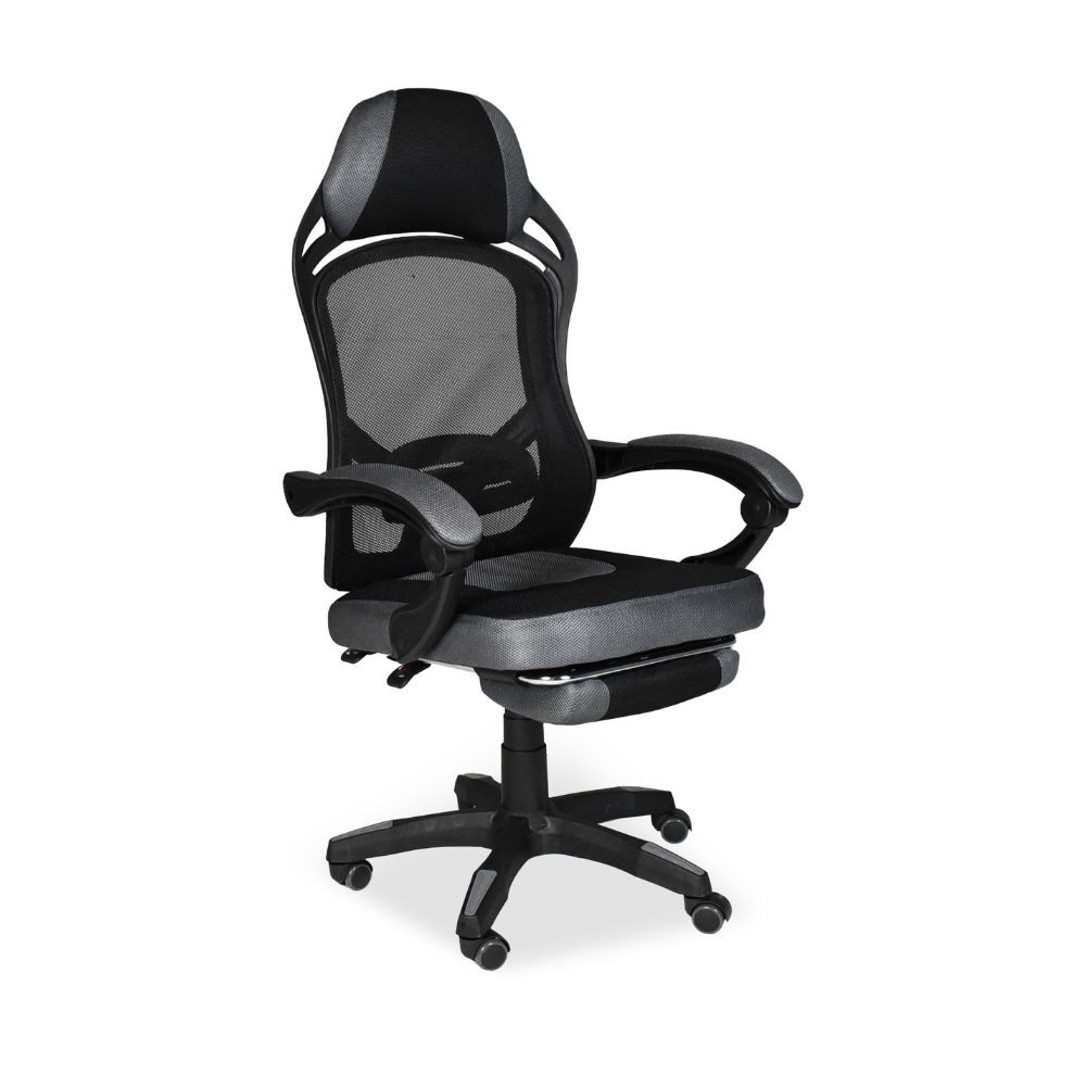 Sedia gaming Gandi con poggiapiedi estensibile in tessuto con rete nero Sedia gaming Gandi con poggiapiedi estensibile in tessuto con rete nero