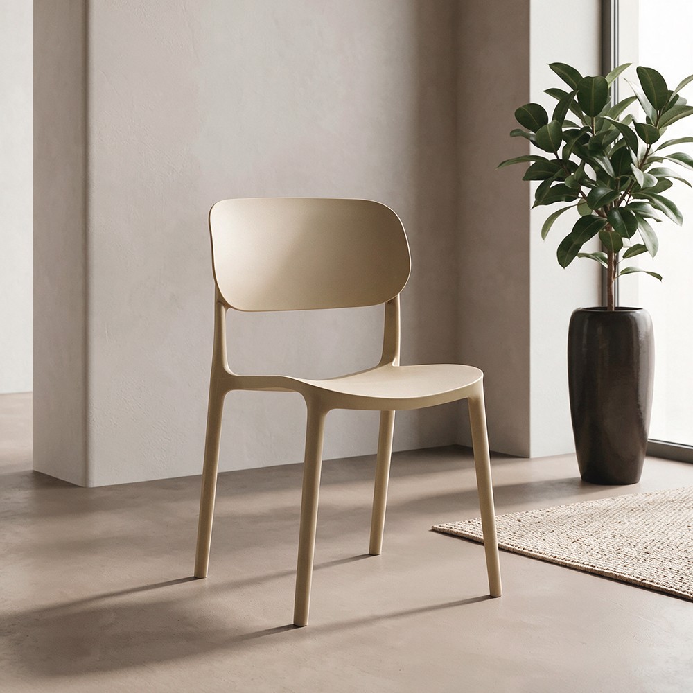 Sedia in polipropilene Loop con schienale ergonomico con apertura colore cashmere set 4 pezzi Sedia in polipropilene Loop con schienale ergonomico con apertura colore cashmere set 4 pezzi