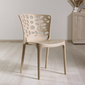 Sedia in polipropilene Zyra con schienale traforato taupe set 4 pezzi