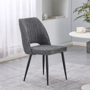 Sedia Naila con schienale con trama a righe verticali in tessuto grigio e gambe in metallo nero set 4 pezzi