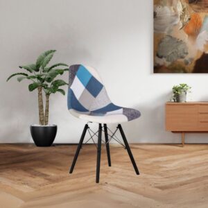 Sedia Perdita in tessuto patchwork con gambe in legno con supporto in metallo nero set 4 pezzi