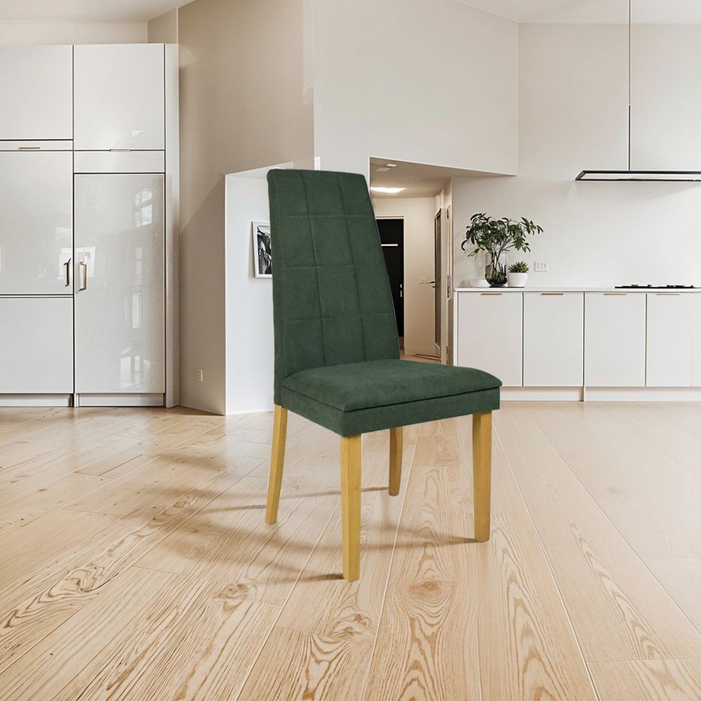 Sedia Tim in legno colore rovere e seduta in tessuto verde set 2 pezzi Sedia Tim in legno colore rovere e seduta in tessuto verde set 2 pezzi