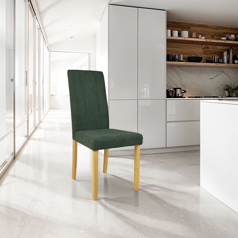 Sedia Tom in legno colore rovere con seduta in tessuto colore verde set 2 pezzi Sedia Tom in legno colore rovere con seduta in tessuto colore verde set 2 pezzi