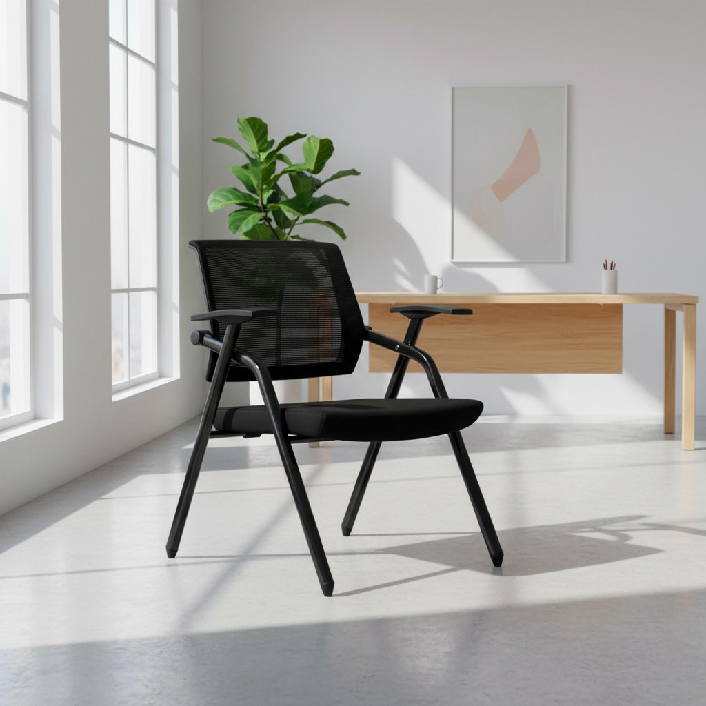 Sedia ufficio pieghevole Fabula con gambe e schienale in rete colore nero Sedia ufficio pieghevole Fabula con gambe e schienale in rete colore nero