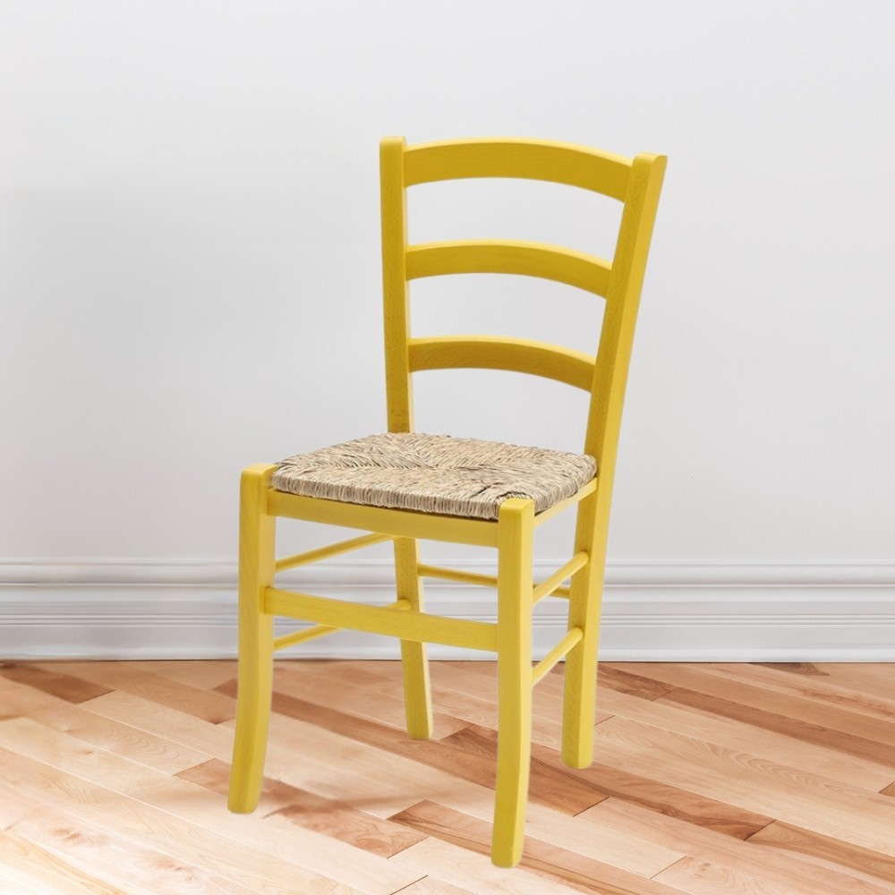 Sedia Venezia colore anilina giallo in legno di faggio con seduta in paglia set 2 pezzi Sedia Venezia colore anilina giallo in legno di faggio con seduta in paglia set 2 pezzi