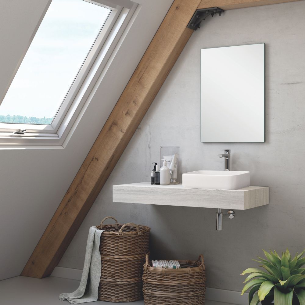 Set mensolone bagno con lavabo Ely colore rovere grigio ghiaccio 120x45x12 cm. Set mensolone bagno con lavabo Ely colore rovere grigio ghiaccio 120x45x12 cm.