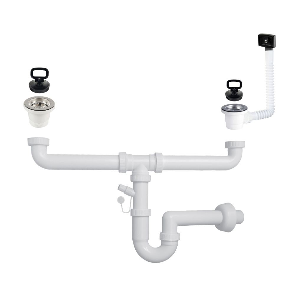 Sifone a 2 vie con attacco lavastoviglie con piletta 2'' Sifone a 2 vie con attacco lavastoviglie con piletta 2''