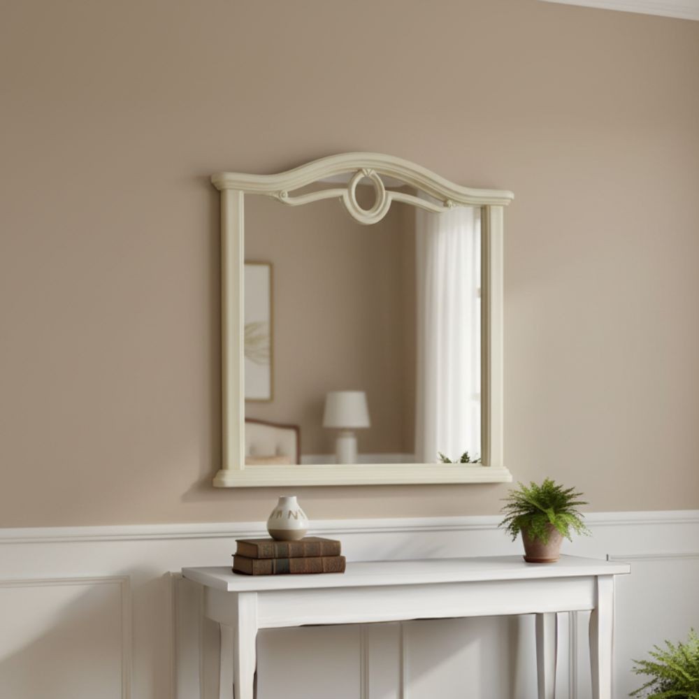 Specchiera Cerchio con cornice in legno con motivo ovale L 85 x H 95.5 cm colore beige