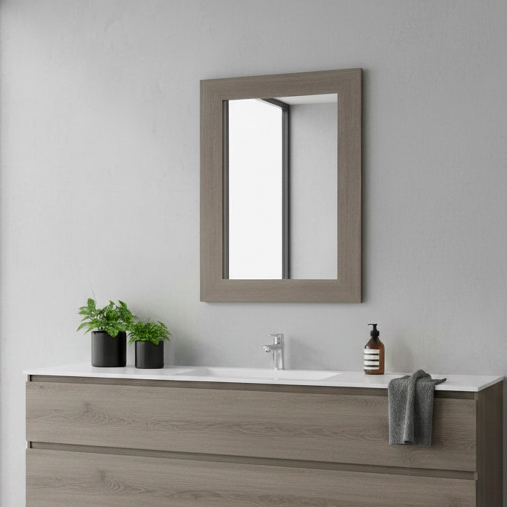 Specchiera Loto rettangolare con cornice larice grigio 102x65 cm. Specchiera Loto rettangolare con cornice larice grigio 102x65 cm.