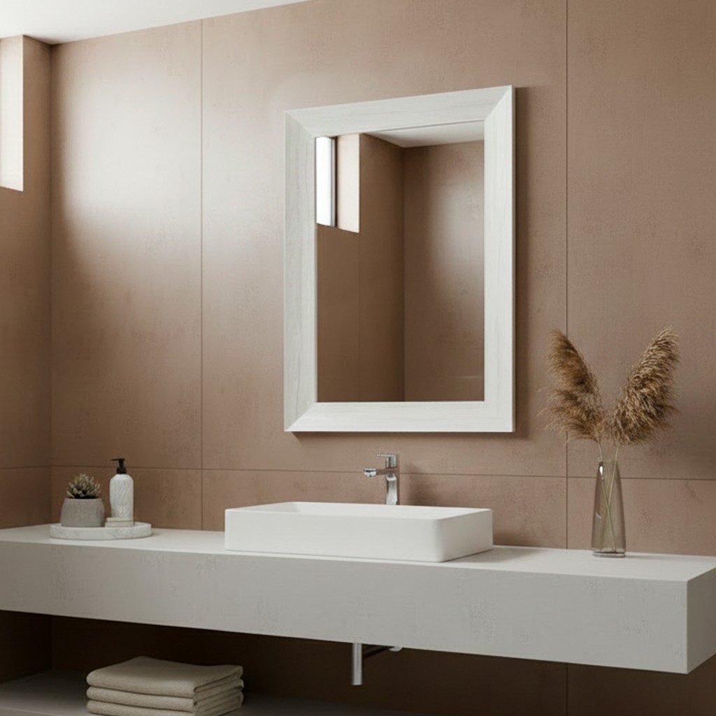 Specchiera Loto rettangolare con cornice quercia bianco 102x65 cm. Specchiera Loto rettangolare con cornice quercia bianco 102x65 cm.