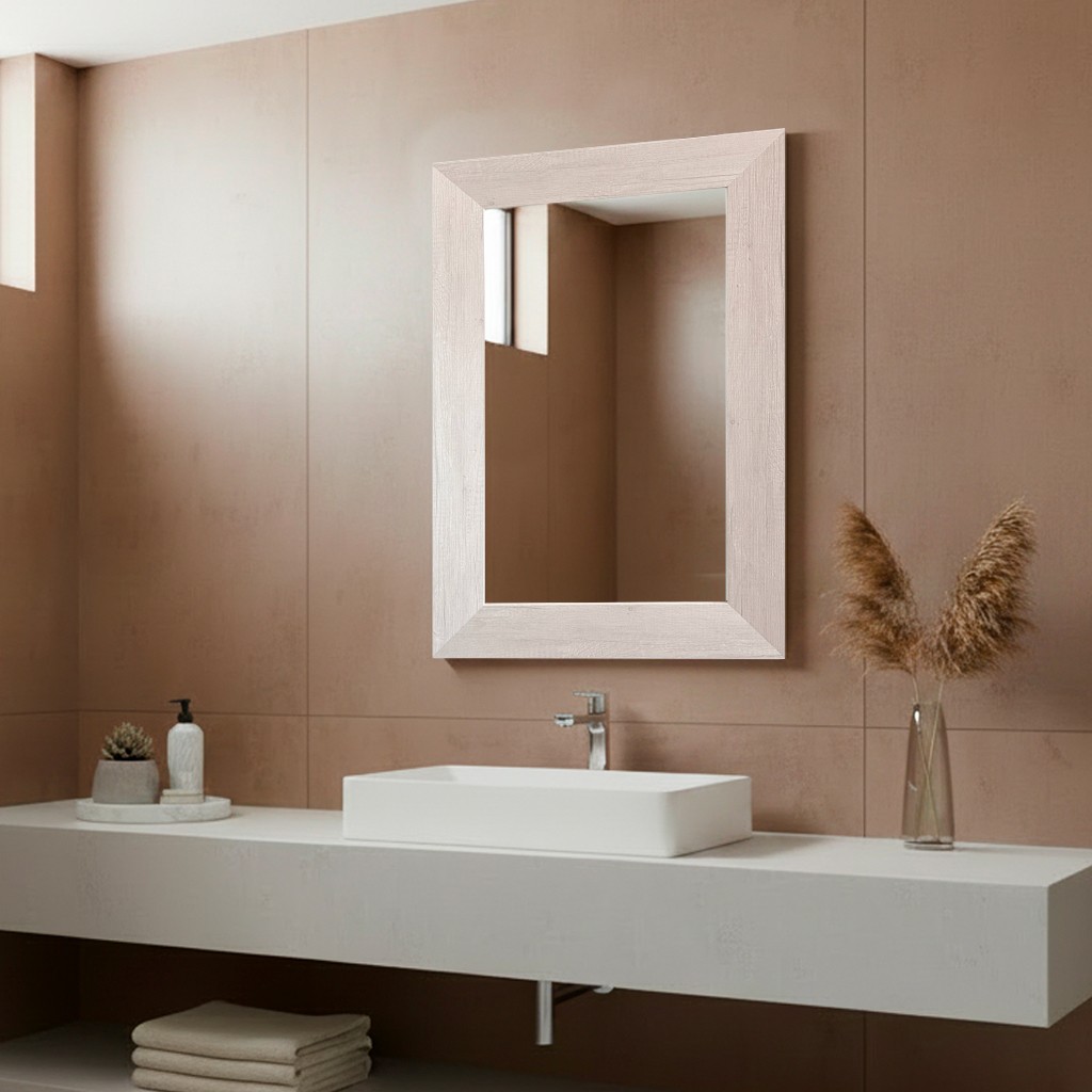 Specchiera Loto rettangolare con cornice rovere bianco 102x65 cm. Specchiera Loto rettangolare con cornice rovere bianco 102x65 cm.