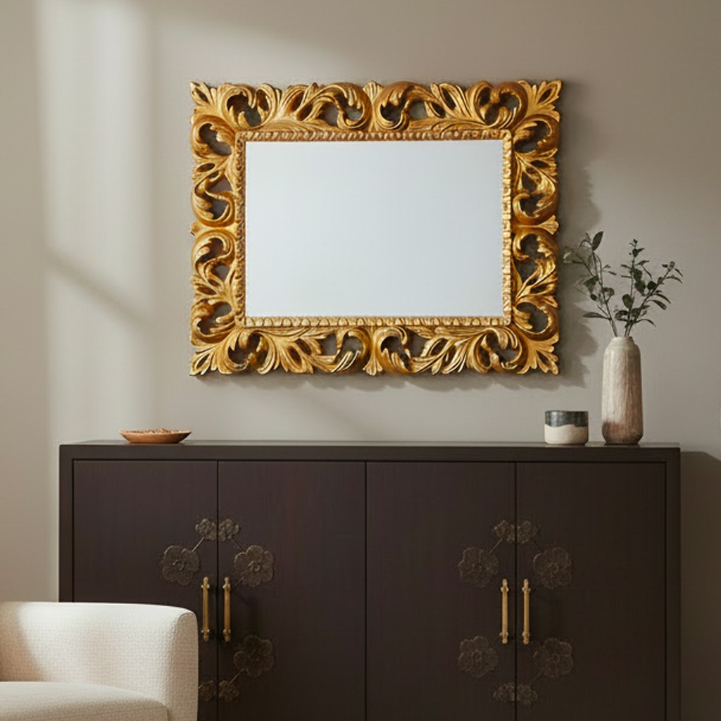 Specchiera Madrid con decoro in stile barocco oro Specchiera Madrid con decoro in stile barocco oro