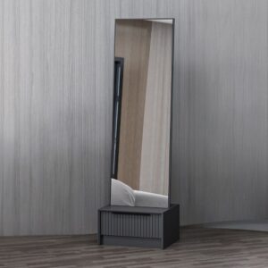 Specchio con base cassetto Kale colore antracite effetto cannettato