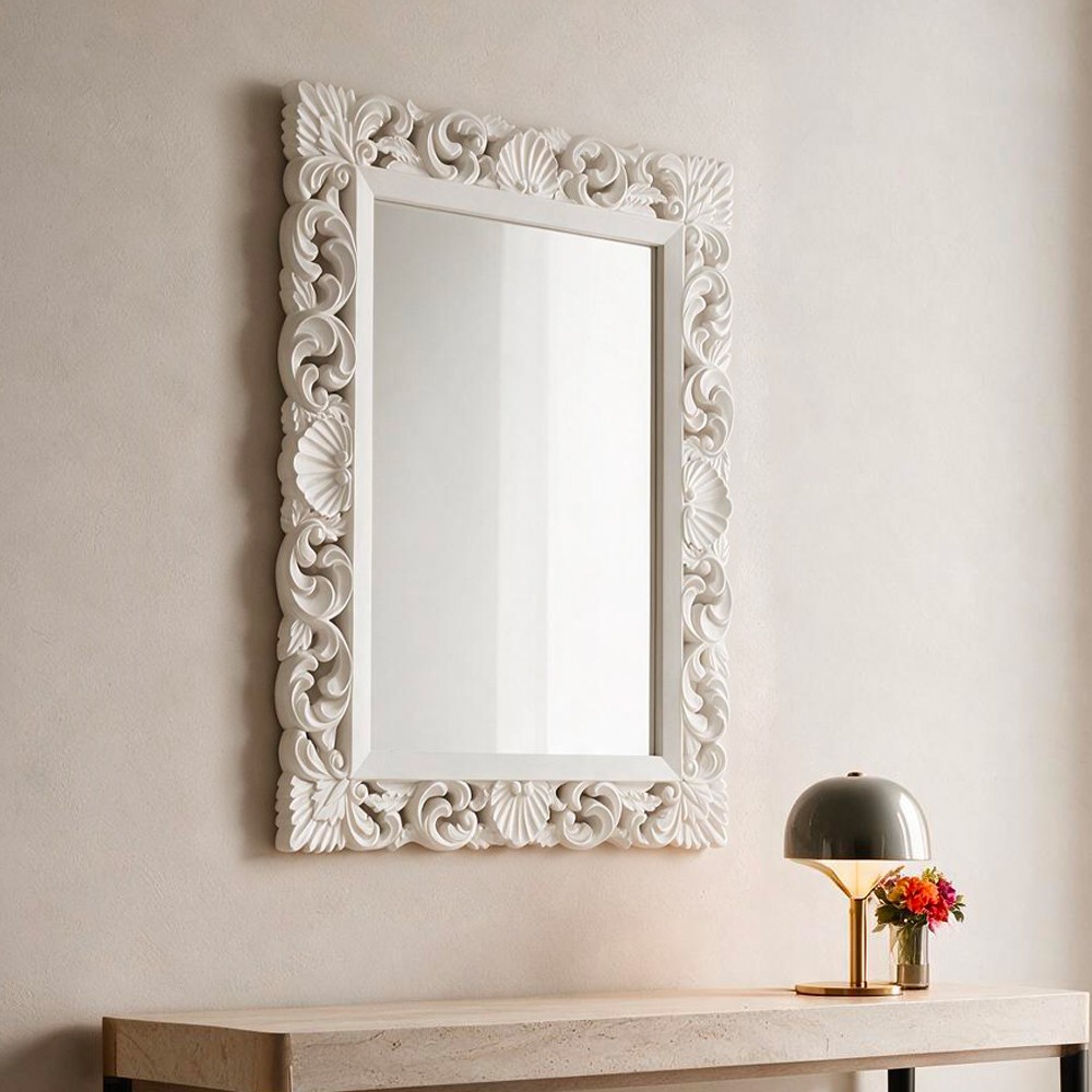 Specchio da parete con cornice a fantasia colore bianco Specchio2