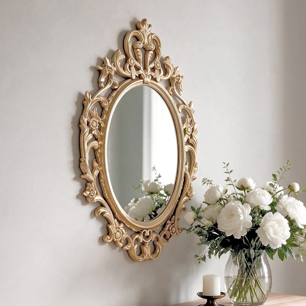 Specchio decorativo ovale da parete MR5501 con cornice in stile barocco gold 36x53 cm. Specchio decorativo ovale da parete MR5501 con cornice in stile barocco gold 36x53 cm.