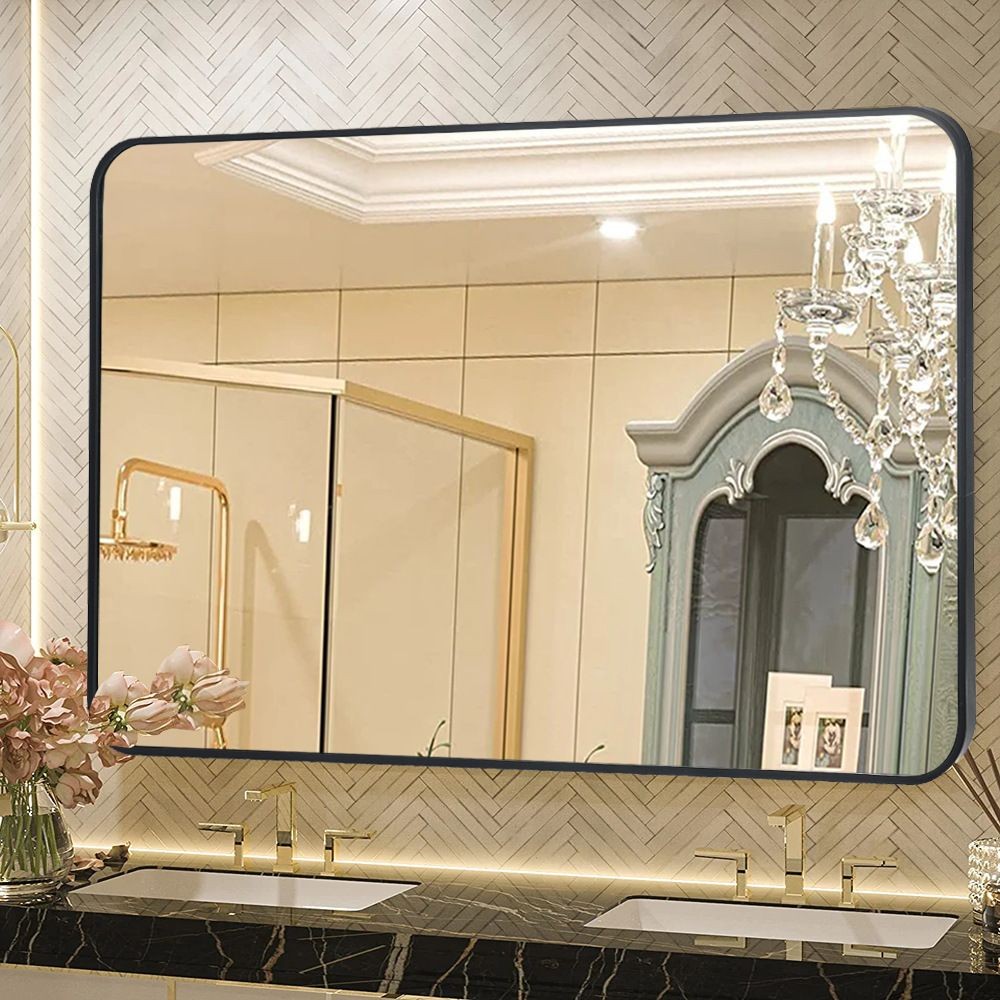 Specchio rettangolare YJ-9070 con cornice in alluminio colore nero 90x70 cm.
