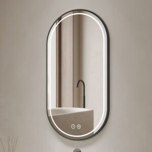 Specchio smart ovale YJ-2004BL con cornice nera in acciaio inox satinato 90x60 cm.