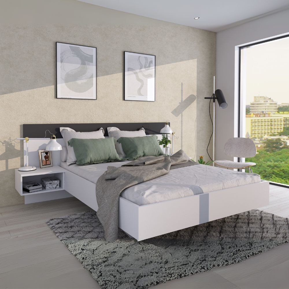 Struttura letto alla francese 1514 con comodini integrati colore bianco e antracite Struttura letto alla francese 1514 con comodini integrati colore bianco e antracite