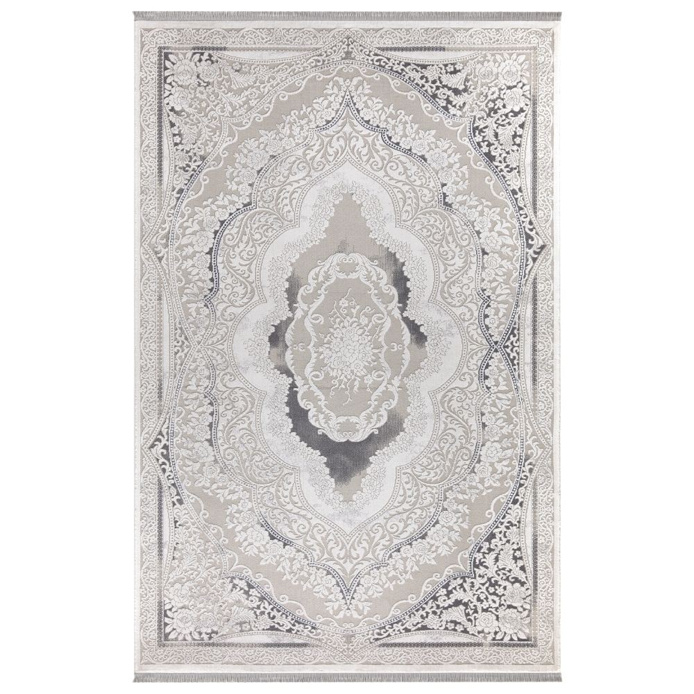 Tappeto Asya CR60 fondo grigio e decoro orientale bianco 160x230 Tappeto Asya CR60 fondo grigio e decoro orientale bianco 160x230