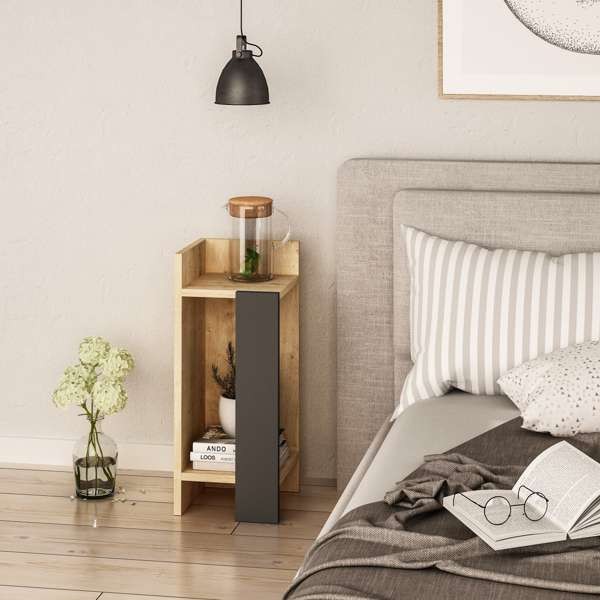 Tavolino comodino di design Elos rovere oak pannello antracite 27x25x60h sinistro Tavolino comodino di design Elos rovere oak pannello antracite 27x25x60h sinistro