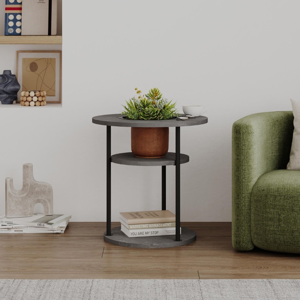 Tavolino da salotto Grova con ripiani circolari regolabili con apertura centrale retro grey Tavolino da salotto Grova con ripiani circolari regolabili con apertura centrale retro grey