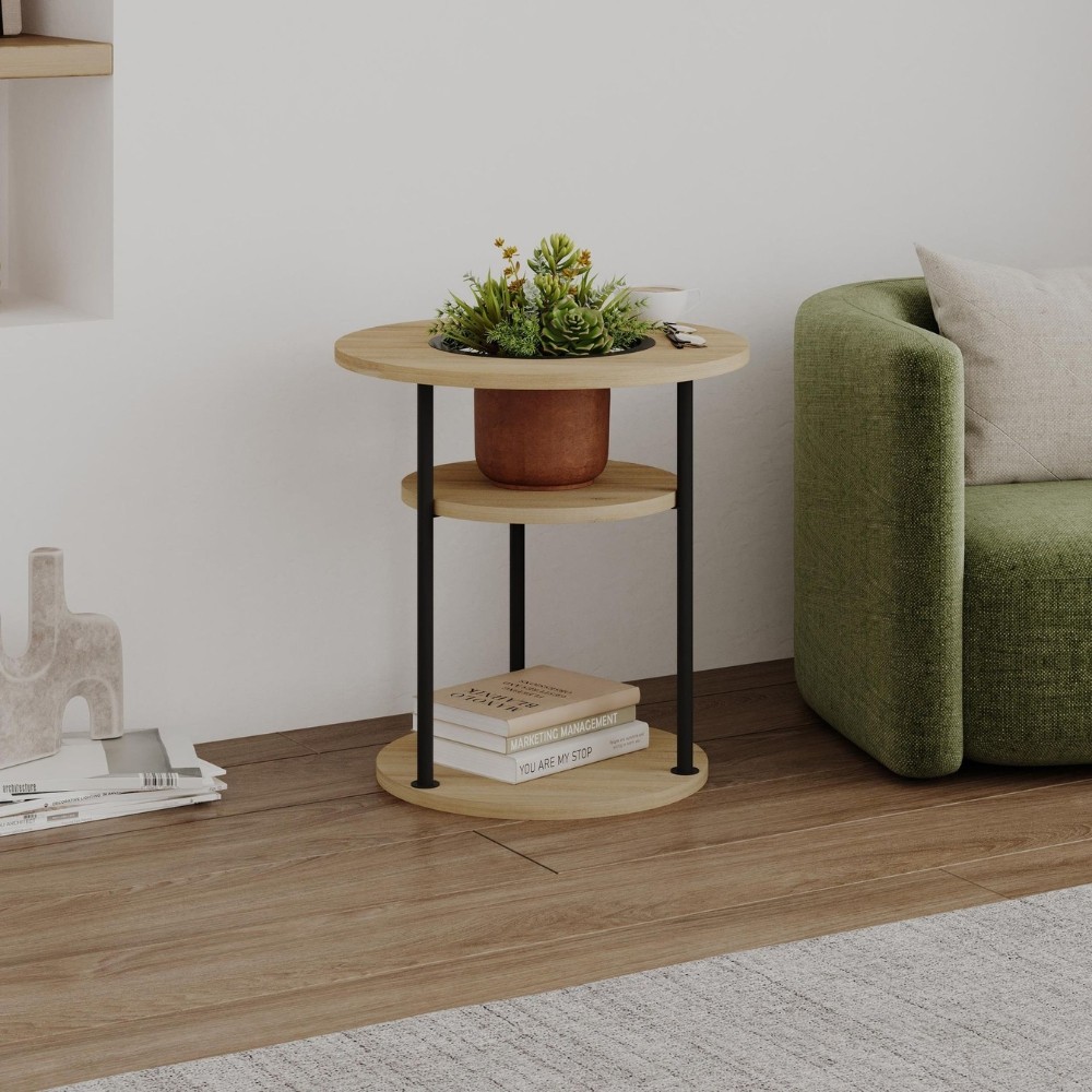 Tavolino da salotto Grova con ripiani circolari regolabili con apertura centrale rovere Tavolino da salotto Grova con ripiani circolari regolabili con apertura centrale rovere