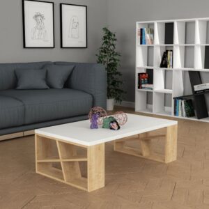 Tavolino da salotto Honey piano bianco e gambe rovere