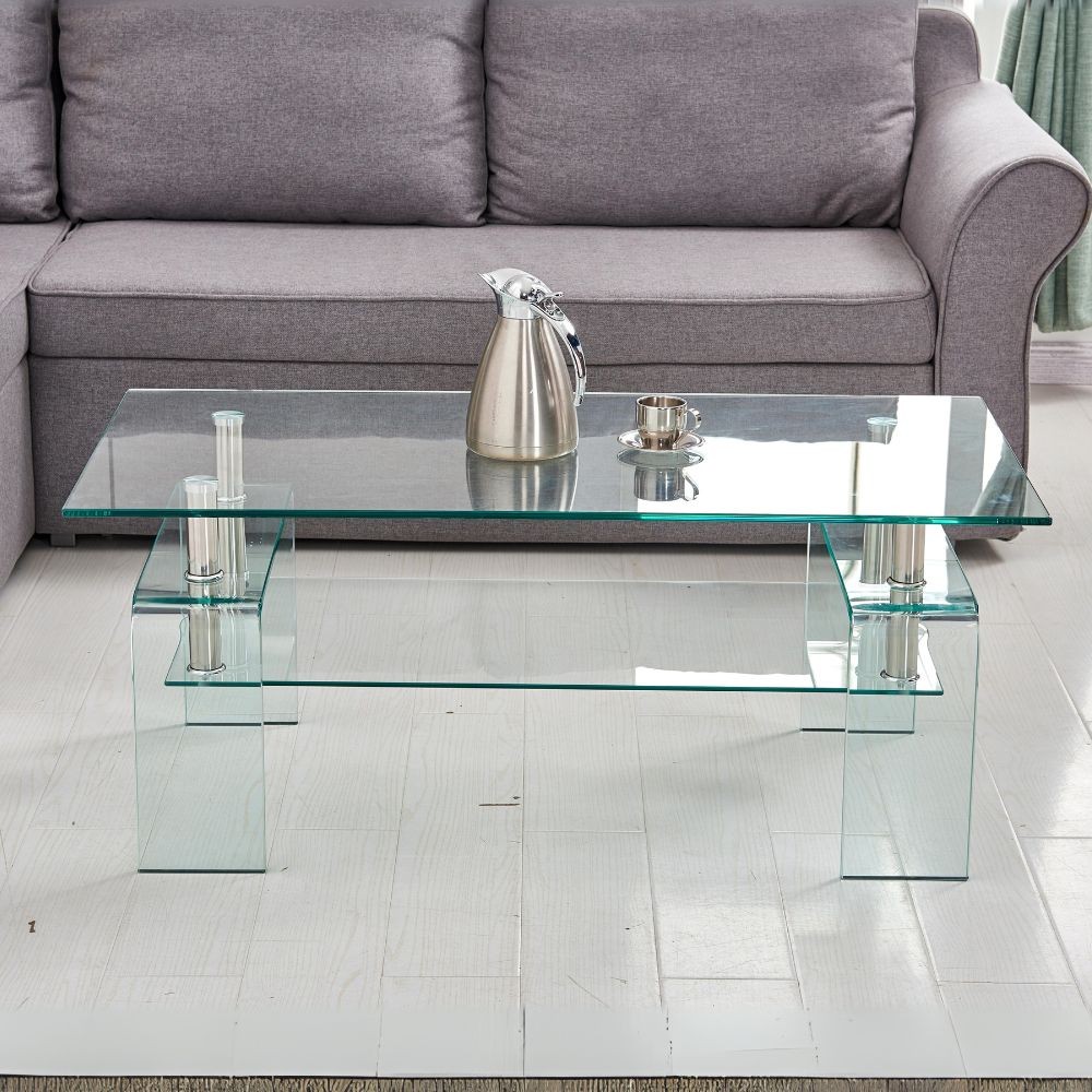 Tavolino Gelso con doppio piano in vetro temperato 100x55x44 H cm. Tavolino Gelso con doppio piano in vetro temperato 100x55x44 H cm.