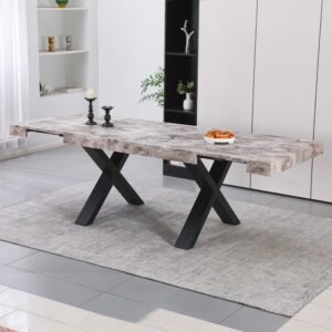 Tavolo allungabile Cindy Gondar con piano effetto marmo grigio e gambe nere