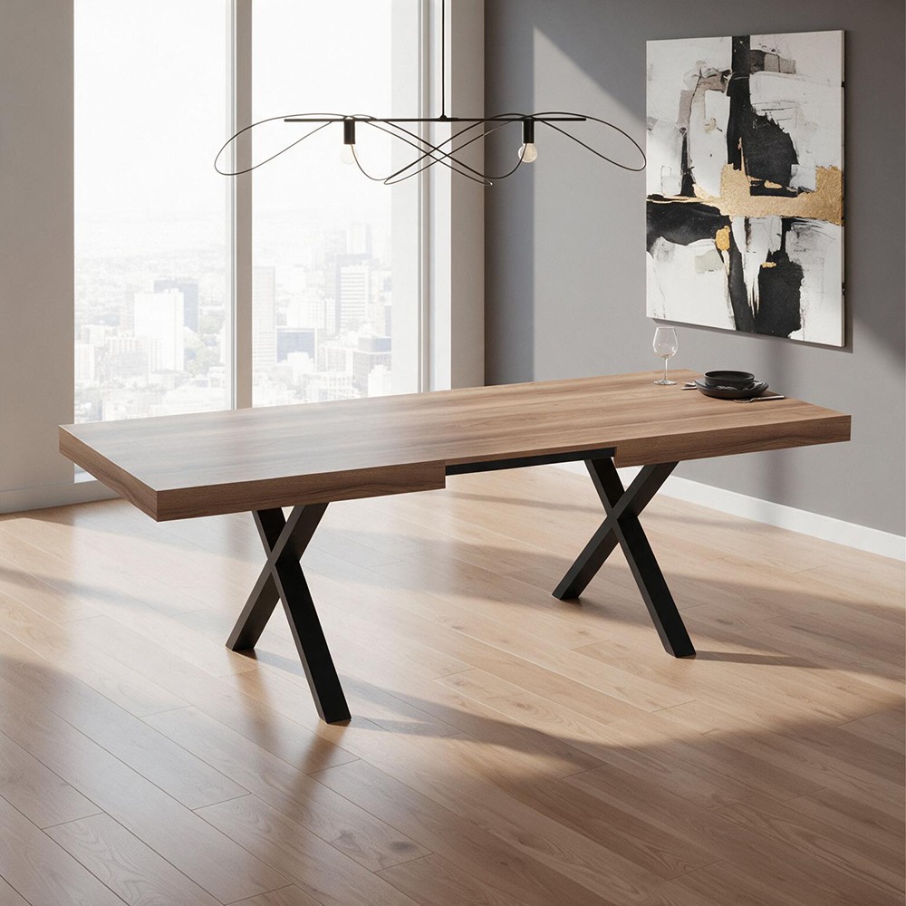Tavolo allungabile England con piano colore quercia e gambe nere Tavolo allungabile England con piano colore quercia e gambe nere