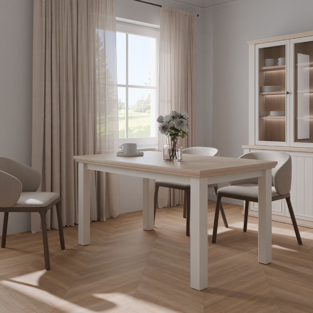 Tavolo allungabile Essenza con piano rovere e struttura bianca Tavolo allungabile Essenza con piano rovere e struttura bianca