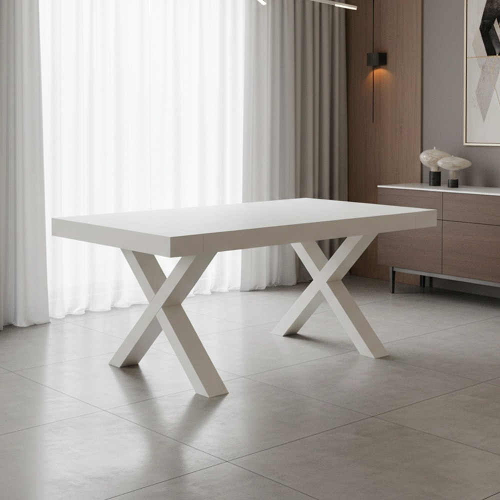 Tavolo allungabile Gondar 180x90 cm. con piano in bianco frassinato e base bianco frassinato Tavolo allungabile Gondar 180x90 cm. con piano in bianco frassinato e base bianco frassinato