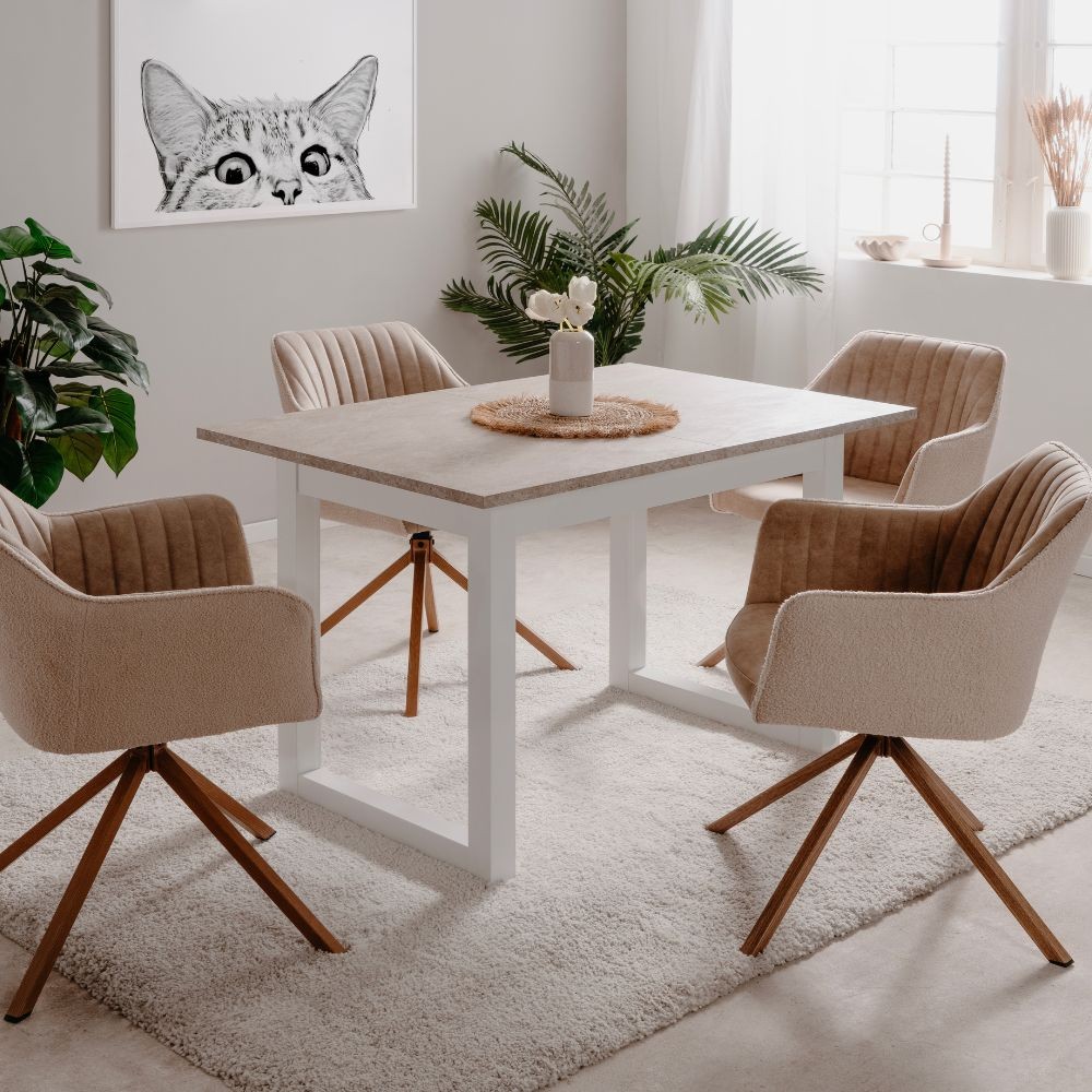 Tavolo allungabile Houston 80B con struttura bianca e piano sabbia 120x75x80 cm. Tavolo allungabile Houston 80B con struttura bianca e piano sabbia 120x75x80 cm.
